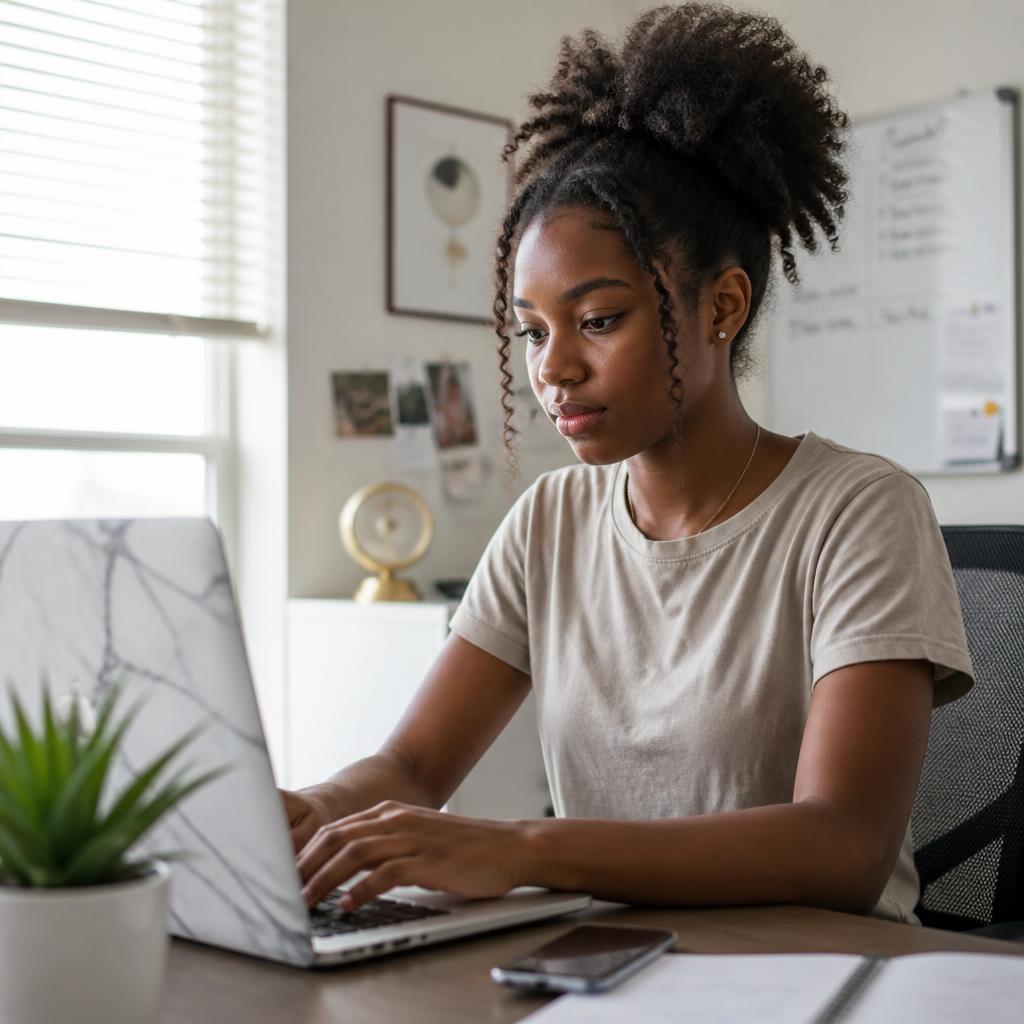 Teenager using AI tools on a laptop at home
